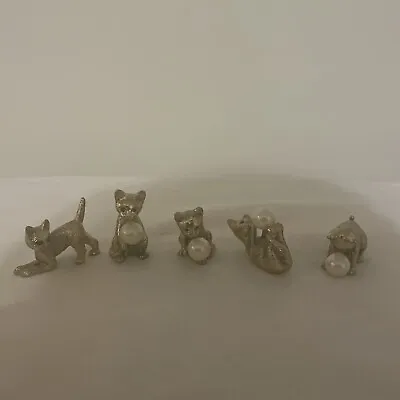 Lot Of 5 Gold Small Brass  Cats Playing With Ball - Made In India - Textured • $45