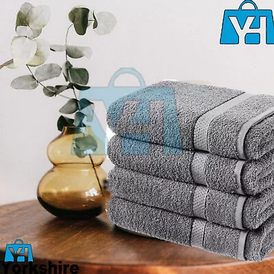 4 X Hotel Quality 100% Cotton Towel Set Large Soft Bath Hand Face Daily Use Grey • £19.75