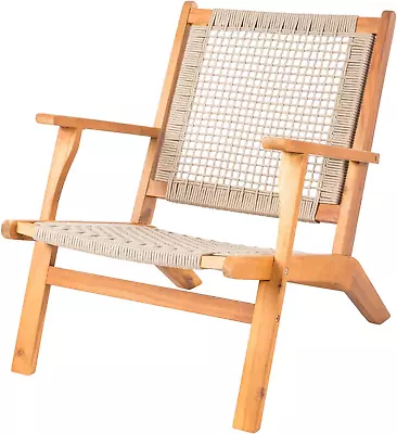 Natural Stain Outdoor Chair Acacia Wood Construction Hand Woven Seat Mid Century • $157.99