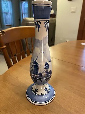 Vintage Delft Blue Blauw Bud Vase Hand Painted Made In Holland 9.5” X 3.5” • $17