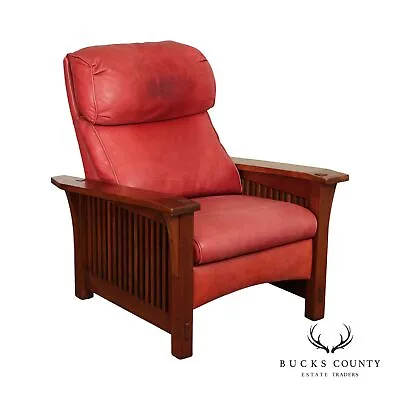 Stickley Mission Collection Leather And Cherry Spindle Morris Recliner • $2295