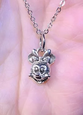 Silver Minnie Mouse Charm Pendant On A Silver Necklace Chain!! • $9