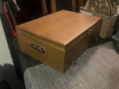 Vintage Wooden Silverware Flatware  Storage Chest Box W/ Drawer • $60