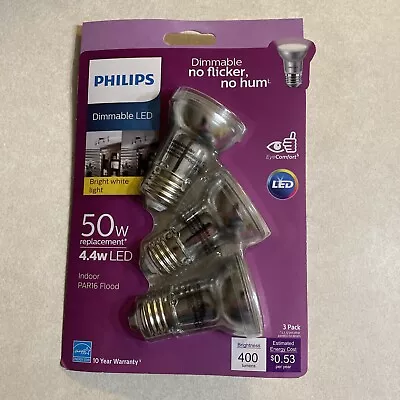 $18.99 • Buy Phillips Dimmable 4.4w LED Indoor PAR16 Flood Lights Bright White 400 Lumens 3pk