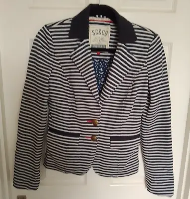 Ladies Vintage SOUL CAL Nautical Navy Blue White Striped Blazer Jacket UK 12 VGC • £18