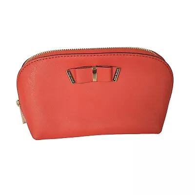 Michael Kors MK Cosmetic Case Pouch Medium Bag Saffiano Red Coral Leather Bow  • $40