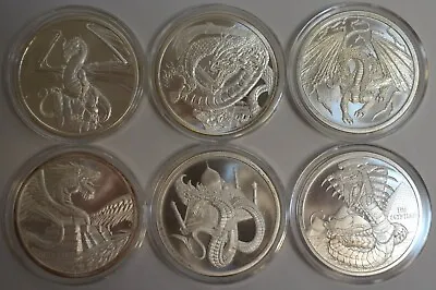 World Of Dragons Complete Set Of 1 Oz .999 Fine Silver Rounds In Capsules 6x • $287
