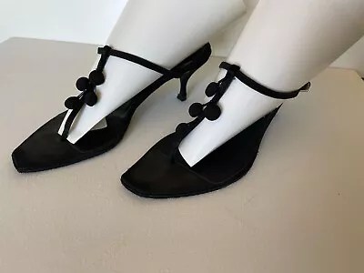 Prada Toe Kitten Heel Thong Sandals Black Super Cute Vintage • $100