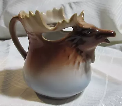 Brown Blue Elk Moose Milk Creamer 4.5  Austria Antlers • $28.50