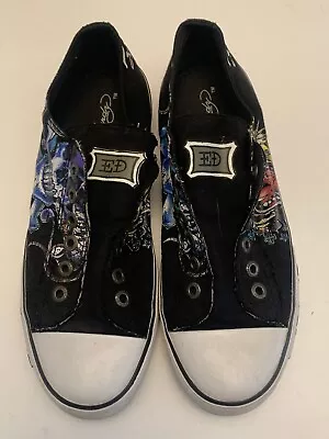 Ed Hardy Slip On Black Sneakers Size 8 Skull And Tiger • $25