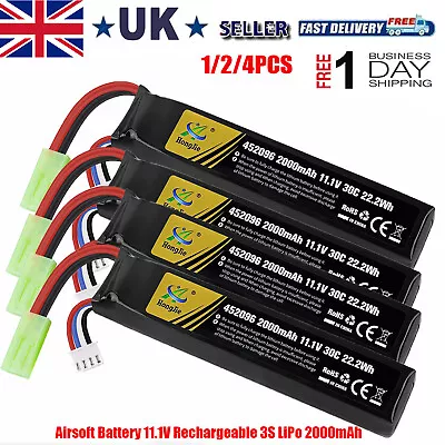 11.1V Airsoft Battery 2000mAh 30C Rechargeable Hobby LiPo Battery With Tamiya Uk • £13.29