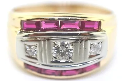 14k Two Tone Man's Diamond And Ruby Ring • $900