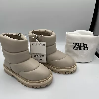 ZARA Girls White Quilted Zip Puffer Winter Snow Boots EU Size 23 (US 6.5 Kids) • $18