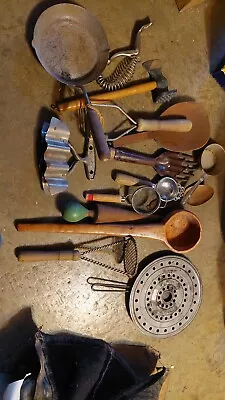 Vintage Antique Kitchen Utensil Lot Masher Tenderizer Wooden Spoon More • $1