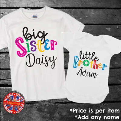 Brother Sister Big Middle Little Personalised Matching T-shirt Bodysuit Gift • £9.99