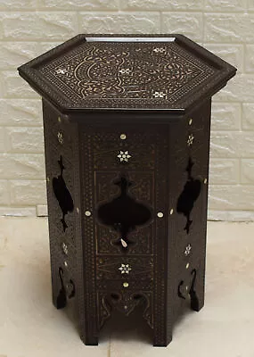 Unique Hand Carved Moroccan Table Mother Of Pearl Inlaid Table Wood Side Table • $750.75