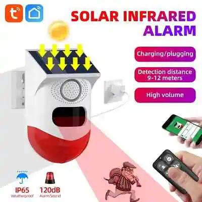 Smart Infrared Motion Detector Solar Wireless Strobe Siren Detector Sound Alarm • $44.23