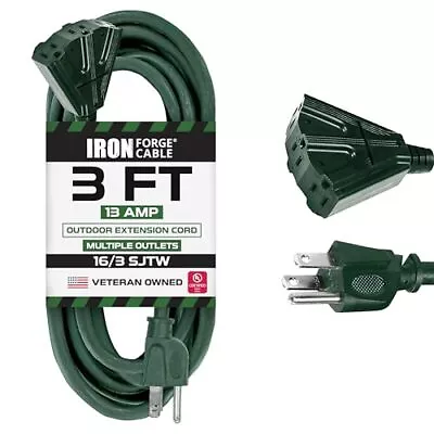 3 Ft Outdoor Extension Cord-3 Electrical Power Outlets - 16/3 SJTW Durable-Green • $10.99