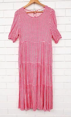 Women's Petal + Pup Red/white Gingham Pattern Half Sleeve Maxi Dress Size 14 • $39.95