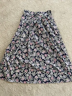 Laura Ashley Vintage Floral Midi Skirt 100%cotton Made In GB UK12 26” Waist • £25