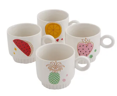 Set Of 4 Mugs Ceramic Stackable Mugs And Stand Drinking Cup Tea Coffee Stack Mug • £10.99
