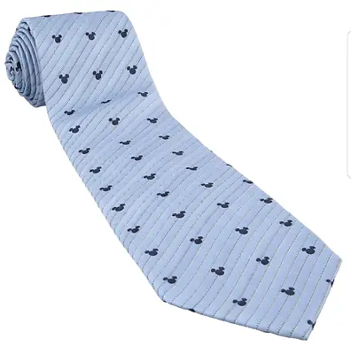 Disney Park Mickey Mouse Striped Blue Icon Mens Stripe Necktie 100% Silk Tie NWT • $27.95