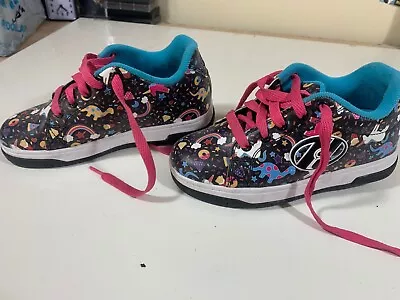 Heelys Youth Girls Size 2 Skate Sneaker Shoes Pink Black Unicorn Rainbow Used • £12.06