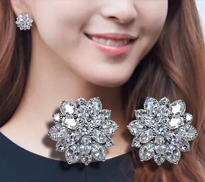 $12.98 • Buy S925 Sterling Silver CZ Cluster Flower Snowflake Stud Earrings