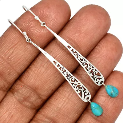 Composite Kingman Blue Mohave Turquoise 925 Silver Earrings UY15 CE27982 • $11.99