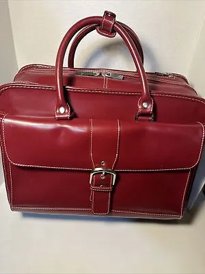 VTG Franklin Covey Rolling Leather Briefcase Travel Bag Padded Laptop Burgundy • $75