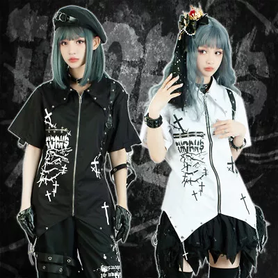 Visual Kei Punk Desmodu Bramble Batwing Collar Tuxedo Zippered Shirt JJ2423 • $54.80