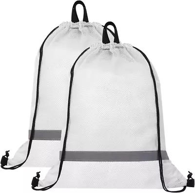 Mesh Swim Bag: Drawstring Net Gym Beach Backpack With Reflective Strip... • $13.28