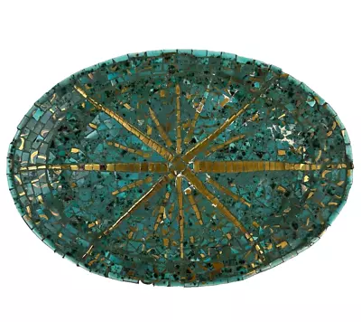 Mosaic Art Turquoise Large Table Decorative Bowl Fruit Platter 10 X14 3/4  • $85