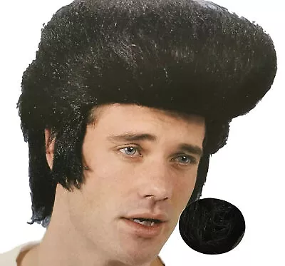 Rock Star Elvis Wig Deluxe Black Hair Piece 50s 60s Grease Halloween Costume • $27.78