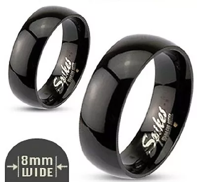 Stainless Steel Mirror Polished Glossy Black IP Plain 8mm Dome Band Ring • $10