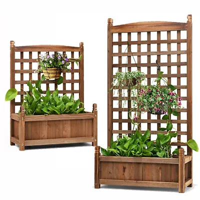 £44.95 • Buy Wooden Garden Planter Plant Flowerpot Box With Trellis Support Patio Lattice 30 