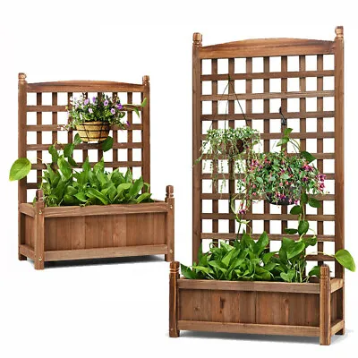 Wooden Garden Planter Plant Flowerpot Box With Trellis Support Patio Lattice 30  • £35.95