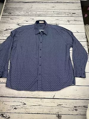 Platino Mens Button Front Shirt 2xl Blue White Polka Dot • $12.08