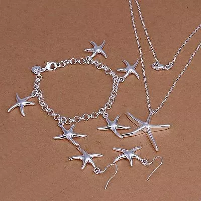 Fashion Silver Star Earring Bracelet Necklace Set Jewelry Wedding Women 925 • $3.48