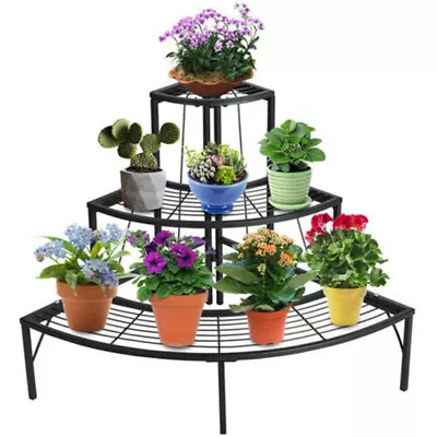 Metal Black Plant Stand Step Flower Pot Rack Display Holder Orchid Corner Shelf • £30.97