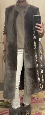 Stoned And Waisted India Shearling Reversible Waistcoat Gilet S Mink/Taupe • £600