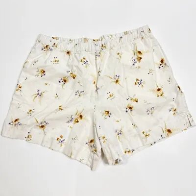 Linen Blend White Cream Floral Sunflower Shorts Relaxed Fit High Waist Sz Large • $15