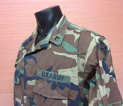 US Army Engineer School SSG 18th Woodland Camo Combat Coat Jacket Large Regular • $27.99