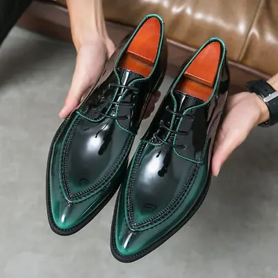 Men Luxury Patent Leather Wedding Shoes Pointed Toe Dress Pu Leather Shoes • $73.90