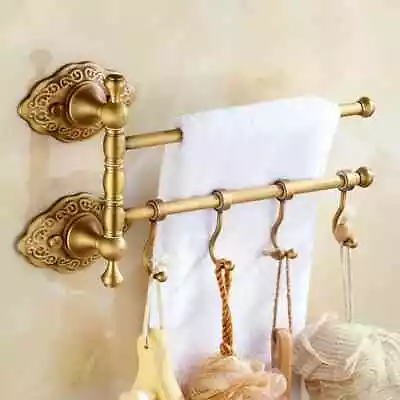 Swivel Towel Bar Brass 2 Arm Bathroom Swing Hanger Hook Antique Wall Mounted • $57.32