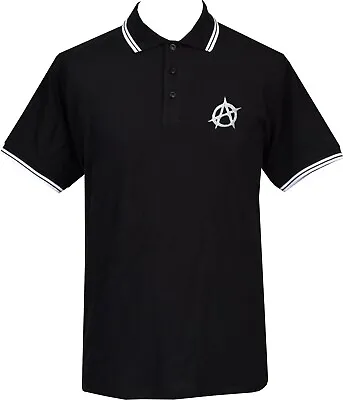 Anarchy Punk Men's Black & White Tipped Polo Shirt 1977 Punk Rockers S-3XL • £25.50