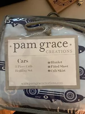 Pam Grace Creations BDNB-3-Cars Classic Racecars Crib Bedding Set  Navy Blue &am • $40