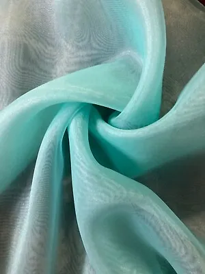 Sheer Crystal Organza Fabric 44  Wide By The Yard Teal/jade Color Pista Color • $3.92