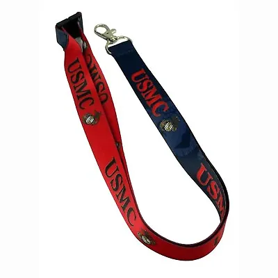 USMC Marine Corps Reversible Neck Lanyard Military ID Holder Key Ring Blue Red • $7.21