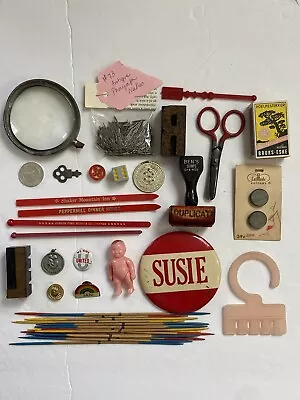 Vintage Junk Drawer Lot - Assemblage Mixed Media - Cub Scout Pin • $4.95
